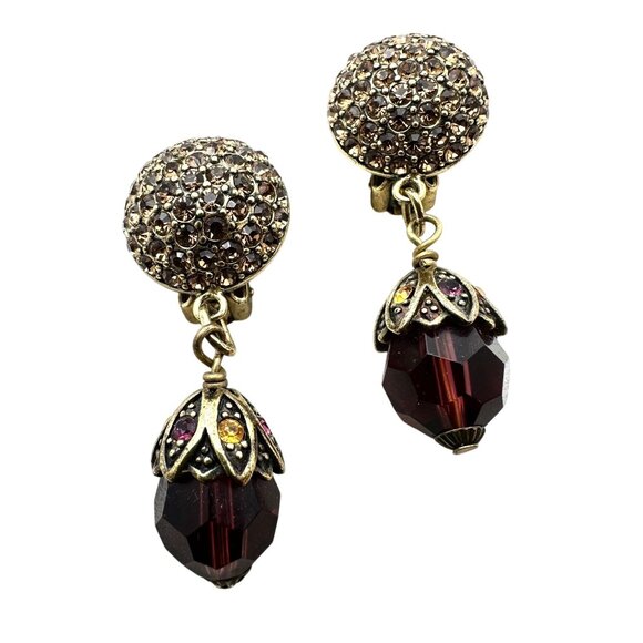 Heidi Daus Orange Purple Crystal Bronze Clip Earrings Chandelier 2 Inch - Picture 1 of 3